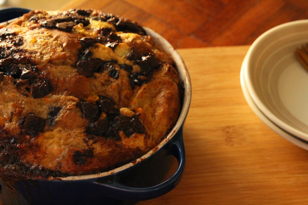 Hot Cross Bun Bread and Butter Pudding with Chocolate Chips by PlanetBakeLife | onetakekate.com