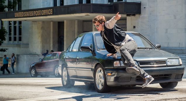 Go Baby, GO! Elgort brings the action in Baby Driver. Image via Sony Pictures | Baby Driver movie review | onetakekate.com