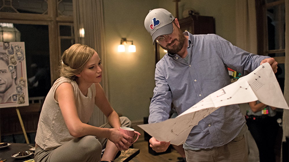 Left to right: Jennifer Lawrence and Director Darren Aronofsky on the set of mother!, from Paramount Pictures and Protozoa Pictures | onetakekate.com