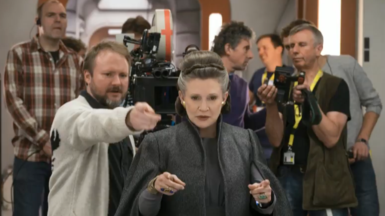 Our Princess Carrie Fisher on set on Star Wars: The Last Jedi. Image via IGN.com | onetakekate.com